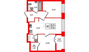 Квартира в ЖК NEWПИТЕР, 2 комнатная, 51.38 м², 7 этаж