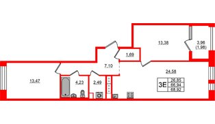 Квартира в ЖК Знатный, 2 комнатная, 68.92 м², 7 этаж