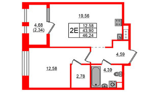 Квартира в ЖК Знатный, 1 комнатная, 46.24 м², 8 этаж