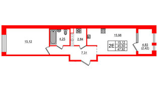 Квартира в ЖК Знатный, 1 комнатная, 47.92 м², 11 этаж