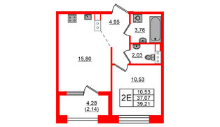 Квартира в ЖК Знатный, 1 комнатная, 39.21 м², 10 этаж