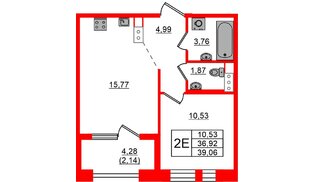 Квартира в ЖК Знатный, 1 комнатная, 39.06 м², 12 этаж