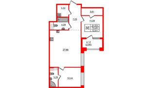 Квартира в ЖК Знатный, 2 комнатная, 72.51 м², 7 этаж