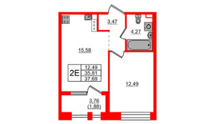 Квартира в ЖК Знатный, 1 комнатная, 37.69 м², 6 этаж