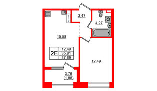 Квартира в ЖК Знатный, 1 комнатная, 37.69 м², 8 этаж