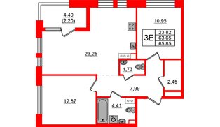 Квартира в ЖК Знатный, 2 комнатная, 65.85 м², 7 этаж