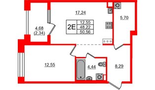 Квартира в ЖК Знатный, 1 комнатная, 50.56 м², 9 этаж