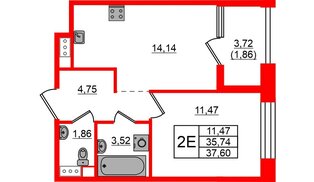 Квартира в ЖК Знатный, 1 комнатная, 37.6 м², 9 этаж