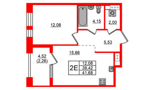Квартира в ЖК Знатный, 1 комнатная, 41.68 м², 5 этаж