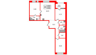 Квартира в ЖК Знатный, 3 комнатная, 92.06 м², 6 этаж