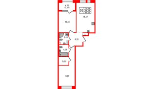 Квартира в ЖК «Знатный», 2 комнатная, 68.65 м², 4 этаж