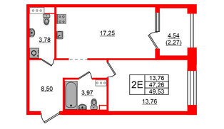 Квартира в ЖК Знатный, 1 комнатная, 49.53 м², 5 этаж