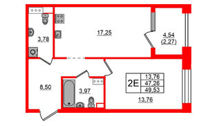 Квартира в ЖК Знатный, 1 комнатная, 49.53 м², 7 этаж