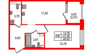 Квартира в ЖК Знатный, 1 комнатная, 49.53 м², 8 этаж
