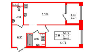 Квартира в ЖК Знатный, 1 комнатная, 49.41 м², 12 этаж