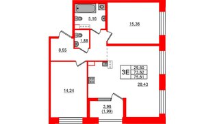 Квартира в ЖК Знатный, 2 комнатная, 75.61 м², 8 этаж