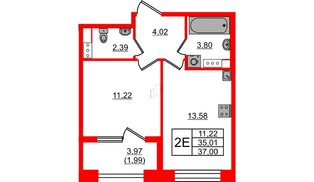 Квартира в ЖК Знатный, 1 комнатная, 37 м², 7 этаж