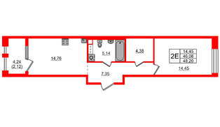 Квартира в ЖК Знатный, 1 комнатная, 48.2 м², 4 этаж