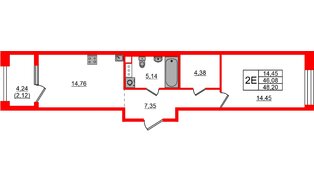 Квартира в ЖК «Знатный», 1 комнатная, 48.2 м², 6 этаж