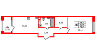 Квартира в ЖК Знатный, 1 комнатная, 48.2 м², 7 этаж
