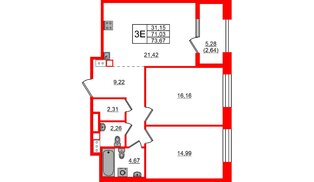 Квартира в ЖК Знатный, 2 комнатная, 73.67 м², 8 этаж