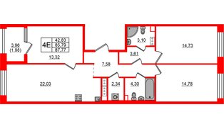 Квартира в ЖК Знатный, 3 комнатная, 87.77 м², 10 этаж