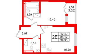 Квартира в ЖК Цивилизация на Неве, 1 комнатная, 39.38 м², 16 этаж