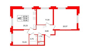Квартира в ЖК Цивилизация на Неве, 3 комнатная, 76.46 м², 4 этаж