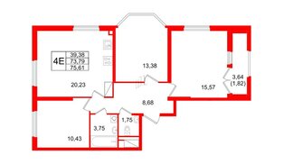 Квартира в ЖК Цивилизация на Неве, 3 комнатная, 75.61 м², 7 этаж