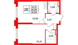 Квартира в ЖК Цивилизация на Неве, 1 комнатная, 39.69 м², 3 этаж