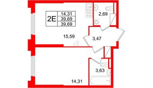 Квартира в ЖК Цивилизация на Неве, 1 комнатная, 39.69 м², 4 этаж