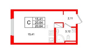 Квартира в ЖК Цивилизация на Неве, студия, 20.64 м², 5 этаж