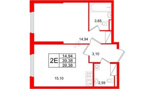 Квартира в ЖК Цивилизация на Неве, 1 комнатная, 39.38 м², 5 этаж