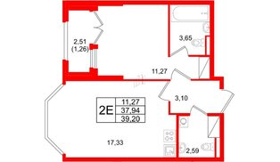 Квартира в ЖК Цивилизация на Неве, 1 комнатная, 39.2 м², 8 этаж