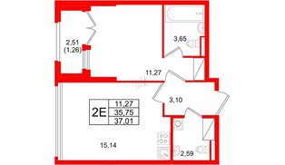 Квартира в ЖК Цивилизация на Неве, 1 комнатная, 37.01 м², 16 этаж
