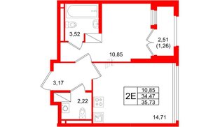Квартира в ЖК Цивилизация на Неве, 1 комнатная, 35.73 м², 16 этаж