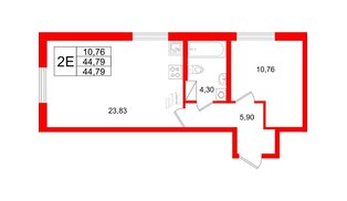 Квартира в ЖК Цивилизация на Неве, 1 комнатная, 44.79 м², 3 этаж