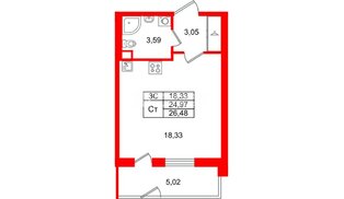 Квартира в ЖК «Парадный ансамбль», студия, 24.97 м², 1 этаж