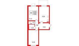Квартира в ЖК 'Цветной город', 2 комнатная, 53.9 м², 2 этаж
