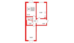 Квартира в ЖК 'Цветной город', 2 комнатная, 53.2 м², 4 этаж
