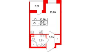 Квартира в ЖК «Парадный ансамбль», студия, 21.54 м², 5 этаж