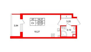 Квартира в ЖК «Парадный ансамбль», студия, 24.6 м², 4 этаж