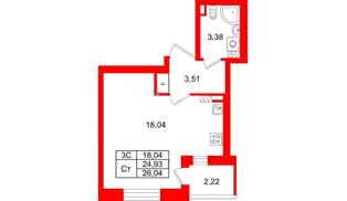 Квартира в ЖК «Парадный ансамбль», студия, 24.93 м², 5 этаж