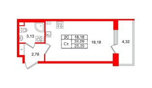 Квартира в ЖК «Парадный ансамбль», студия, 24.09 м², 4 этаж