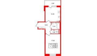 Квартира в ЖК «Парадный ансамбль», 1 комнатная, 40.55 м², 5 этаж
