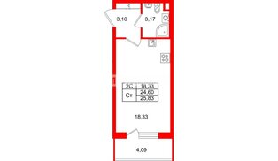 Квартира в ЖК «Парадный ансамбль», студия, 24.6 м², 2 этаж