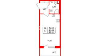Квартира в ЖК «Парадный ансамбль», студия, 24.86 м², 2 этаж