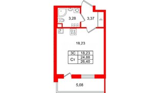 Квартира в ЖК «Парадный ансамбль», студия, 24.88 м², 4 этаж