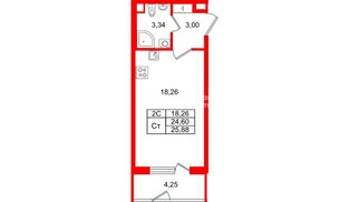 Квартира в ЖК «Парадный ансамбль», студия, 24.6 м², 1 этаж