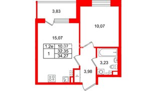 Квартира в ЖК «Парадный ансамбль», 1 комнатная, 32.35 м², 4 этаж